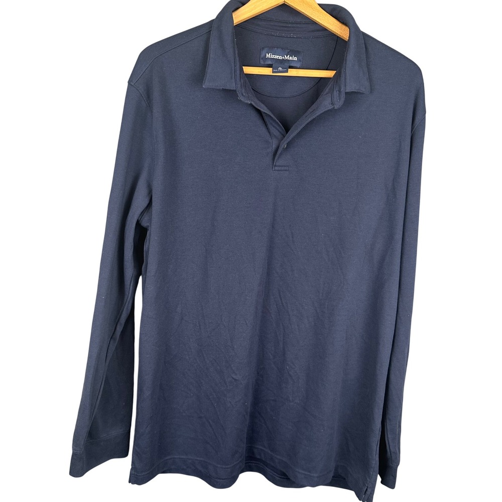 Mizzen+Main Mens XL Trim Fit Long Sleeve Polo Shirt Navy Blue Performance Casual